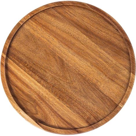 Plateau de service rond en bois Irovami - Plateau en bois naturel pour présenter café et desserts - Plateau élégant pour la maison, la cuisine, les cafés et les restaurants (1/5)