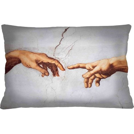 Cuscino decorativo con stampa "La Creazione di Adamo" (Michelangelo) 40×60 cm - Velluto, stampa fronte/retro, cerniera, imbottitura anallergica, prodotto di alta qualità. (1/3)