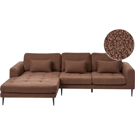 Right Hand Corner Sofa Brown Boucle Upholstered L-Shaped Tufted Cushioned Seat with Scatter Cushions FLAM