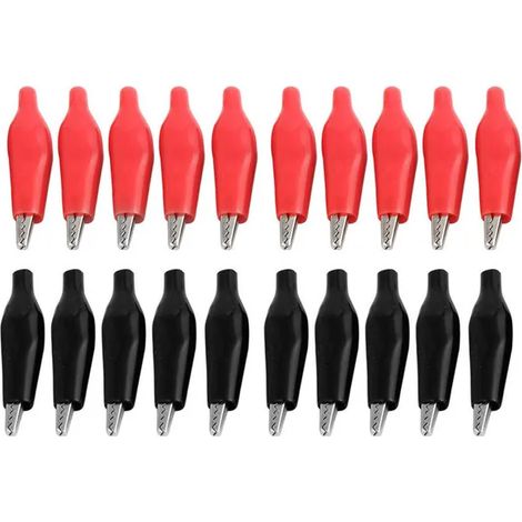 20 Stück 28 mm Mini-Krokodilklemmen, weiche Kunststoff-Testspitzen, Schwarz, Rot, Blau, Schwarz, Gelb (10x Rot + 10x Schwarz)