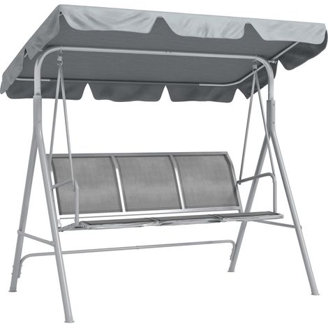 Balancelle de jardin 3 places avec toit, cadre métal gris argenté, 170x110x153 cm (1/5)
