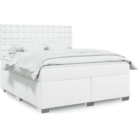 Boxspringbett mit Matratze Weiß 180x200 cm Kunstleder