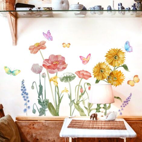 BUNTHAUS 1 Set Blumen-Wandaufkleber, Blumen-Aquarell-Wandaufkleber zum Abziehen und Aufkleben für Wohnzimmer, Schlafzimmer, TV-Hintergrund (1/5)