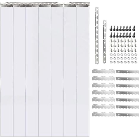 Kit complet de bandes de rideau transparent en PVC de 1 m x 2 m avec 7 bandes, 1 mm d'épaisseur, très résistant à suspendre, rideau de porte de congélateur pour entrepôt, magasin, chambre (1/5)