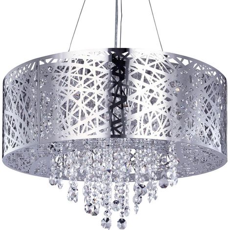 Litecraft Ashley Ceiling Pendant 9 Light With Crystal Effect Drum Shade - Chrome (1/5)