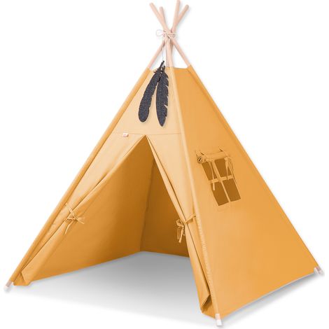 Tenda Tipi per bambini + pendenti di piume - Senape (1/5)
