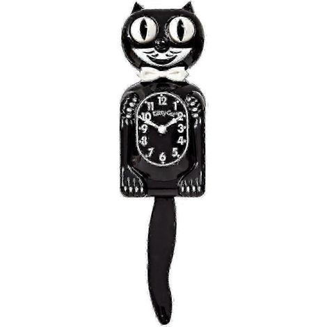 Petite horloge classique noire de 32,4 cm (12,75 pouces) avec yeux qui roulent et queue qui remue. Fabriquée aux États-Unis. 26-27 (1/5)