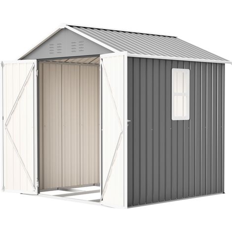 Metall-Gerätehaus für außen, 184,8 x 182 x 191,1 cm, grau, mit Fenster und Belüftung (1/5)