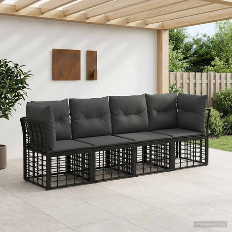 vidaXL  Outdoor Sofa Set  Black Poly Rattan