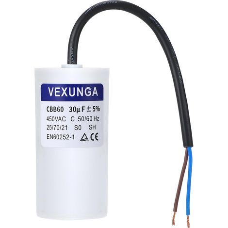 CBB60 AC Condensateur 30uF 450V Condensateurs de Démarrage Moteur Volet Roulant 30 MFD 450VAC SH 45x93MM 50/60Hz Avec Fil pour Pompe Piscine (1/5)