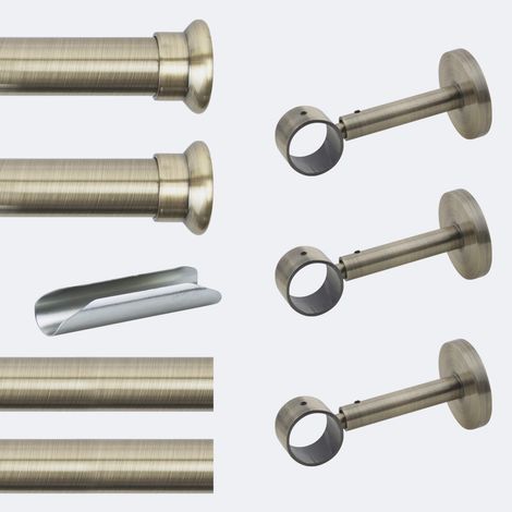 Kit de tringle à rideaux Bronze 300cm Diam.28mm Embout Chapeau - Fixation Mur - Boulet (1/3)