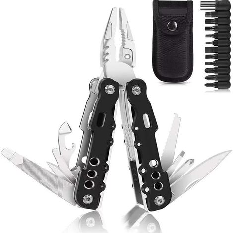Pinces Multifonctions, 25 en 1 Couteau Suisse outil de poche multifonction, avec 11 embouts de tournevis, Couteau de poche avec Poignée ergono - Noir (1/5)