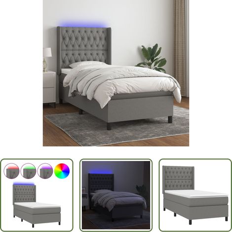 Sommier tapissier - Sommier à lattes de lit matelas LED Gris foncé 100x200 cm Tissu (1/5)