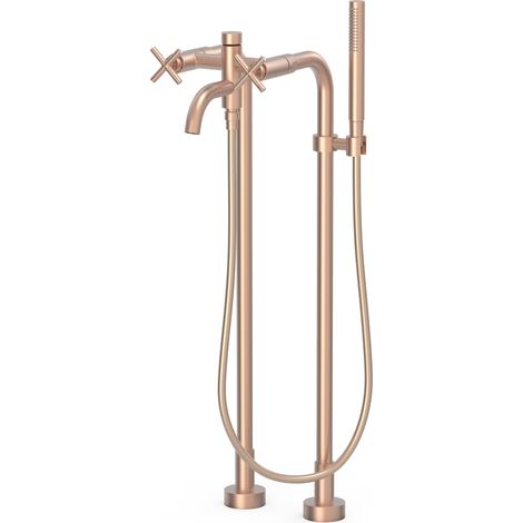 TRES 28319401OPM MONT BLANC Grifo Bimando De Suelo Para Bañera y Ducha Oro Rosa Mate - ref: 28319401OPM (1/2)