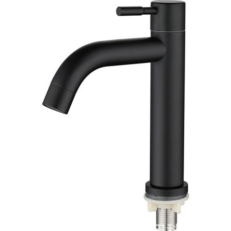 Robinet de lavabo simple en acier inoxydable G1/2 po, type coude noir (sans tuyau), pour salle de bain et toilettes. (1/5)
