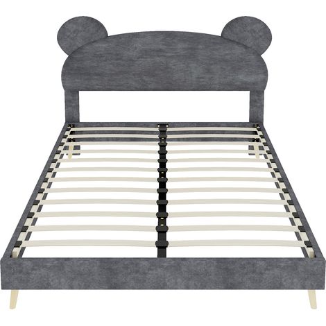 Cama infantil gris 140 x 200 cm con cabecero tapizado y colchón de muelles ensacados (1/5)