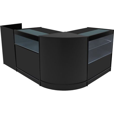 Comptoirs de Vente MDF Noir LED Blancs Intégrés Ensemble Gravity B900, C900, CM60, TB60 3 Étagères Portes Coulissantes Verouillables Rangement Commerciale Réception Bureau Vêtements [Clés INCLUS] (1/5)