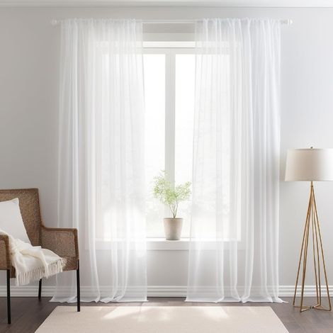 2 Rideau, Fente double, Voile blanc, Filtrage lumière, 160x132,1 cm, Chambre, Salon (1/5)