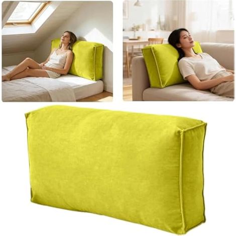Grand coussin rectangulaire pour canapé, dossier de canapé, coussin décoratif avec housse en velours amovible - Coussin confortable pour lire et soutenir les lombaires - Pour canapé, chevet (jaune, 70 (1/5)