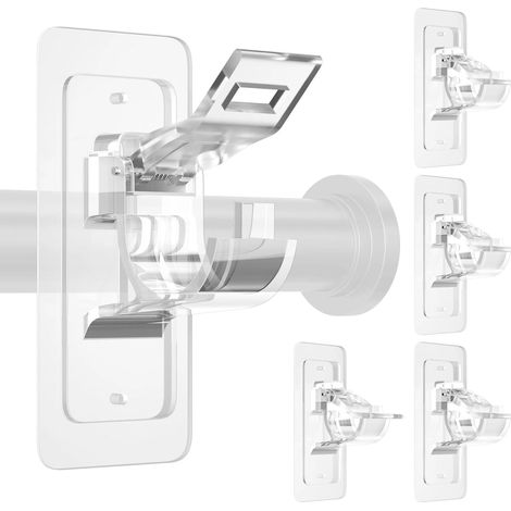 8 Pièces Support Tringle Rideaux sans Percage, Crochet Rideau Adhesifs, Accroche Barre Porte, Supports de Tringles Transparent, pour Porte-Serviettes Maison Salle Bain Hôtel Cuisines