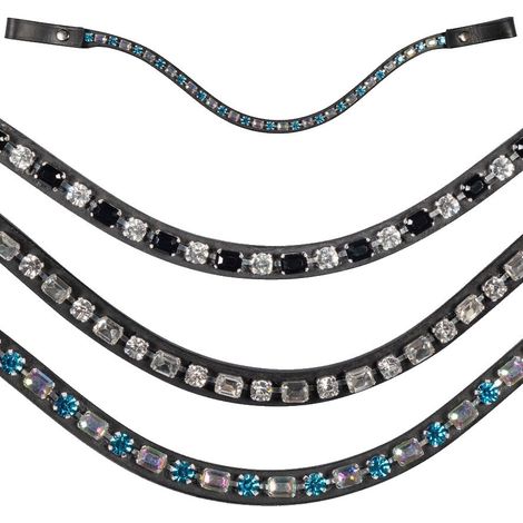 Full, marrone/petrolio : Frontalino in cuoio con brillanti decorativi modello Amazing