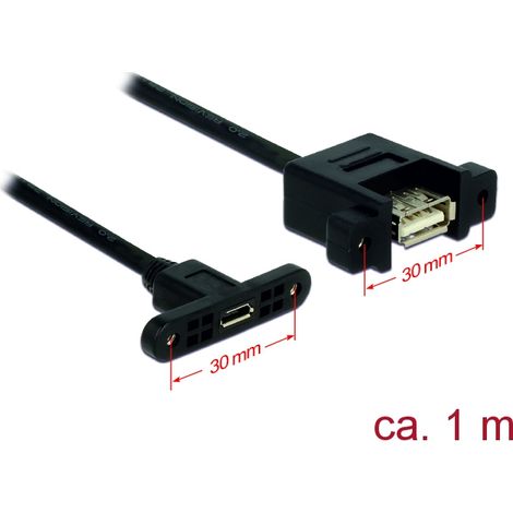 Kabel usb 2.0 micro-b buchse zum einbau  usb 2.0 a buchse zum einbau 1 m delock