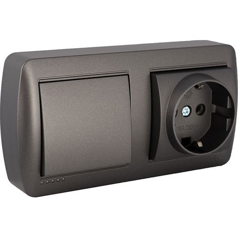 Base Fissa 2P+T 16A 250V + Interruttore Crossover da Superficie 10AX 250V Serie Murale