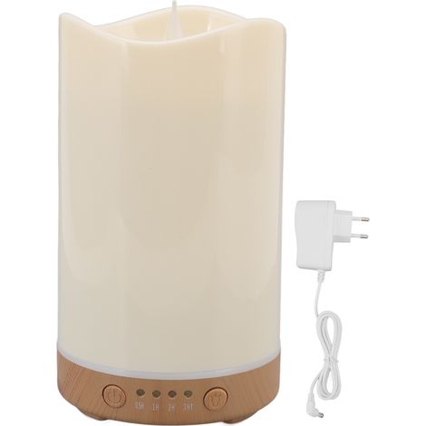 Diffuseur d'huiles essentielles 130ML en forme de bougie avec effet flamme, design grain de bois, 100‑240V, prise UE, idéal pour cadeaux et décoration d'intérieur.