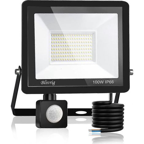 Projecteur LED extérieur à détecteur de mouvement 100 W, 10 000 lm, étanche IP66, blanc froid (6 000 K), idéal pour jardin et terrasse. (1/5)