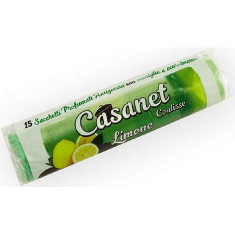 15 sacchi per la spazzatura verde con maniglia e profumo Limone 55 x 65 cm