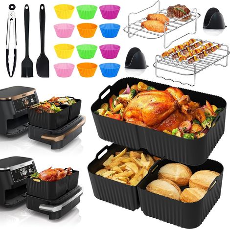 Molde de silicona para freidora de aire, accesorios de 22 piezas para freidora de aire Ninja Foodi Flex 10.4L AF500EU (1 x 10.4L y 2 x 5.2L), accesorios para freidora de aire Ninja: molde para freidor (1/5)