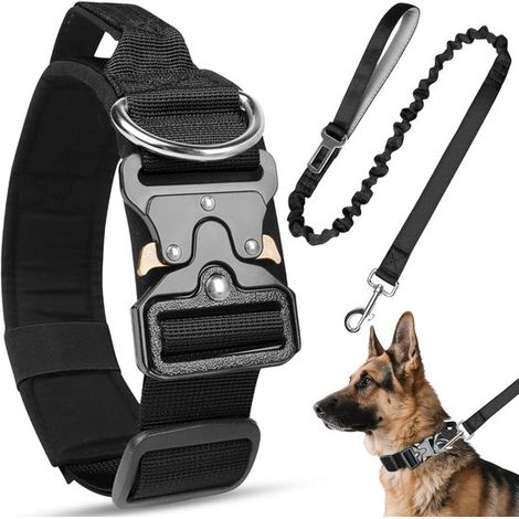 Ensemble collier et laisse pour chien - collier tactique pour chien - avec boucle métallique, collier résistant et réglable (1/5)