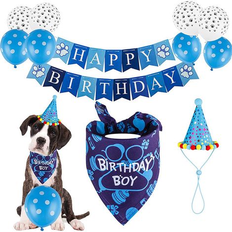 Fournitures pour fête d'anniversaire pour chien : turban, jouet, banderole décorative, chapeau, écharpe et ballon à motif de chiot mignon, lot de 11 pièces (1/5)