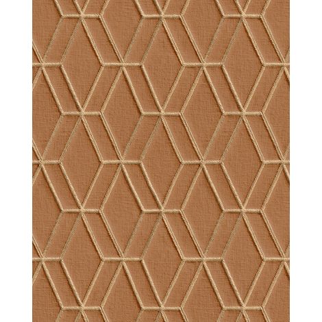 Papel pintado gráfico Profhome DE120065-DI papel pintado vinílico estampado en caliente tejido non tejido gofrado con dibujo rombos brillante marrón oro 5,33 m2 (1/3)
