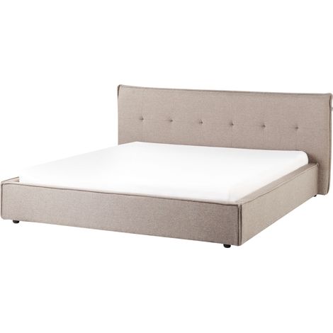Lit à Eau en Tissu Lin 180 x 200 cm Rembourré Pieds Noirs avec Cadre et Lattes Meuble de Chambre Taupe Lestre