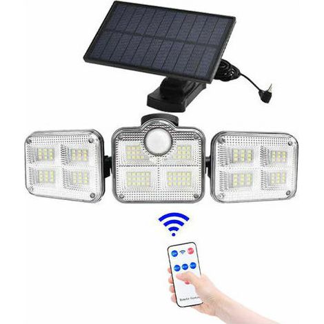 Éclairage Solaire Extérieur avec Détecteur de Mouvement, 122LED IP65 Étanche Lumières de Sécurité avec 3 Têtes, Projecteur Solaire pour Jardin, Extérieur, Chemin, Allée, Entrée (1/2)