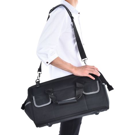Sac à outils YILEQI 19 pouces toile Oxford grise, mallette résistante à l'usure pour rangement quincaillerie, avec bandoulière amovible, robuste et pratique (1/5)