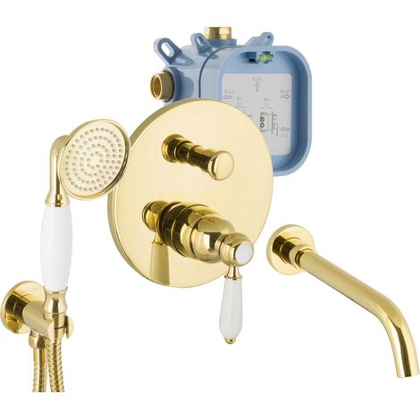 PaulGurkes Armaturen Gold Set für Badewannen Unterputz Wanneneinlauf Nostalgie (1/5)