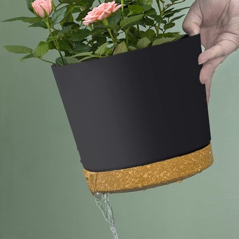 Blumentopf mit 16,5 cm Durchmesser für Zimmerpflanzen, Kunststoff-Blumentöpfe mit Untersetzer und Abflusslöchern, runde Blumentöpfe für Zimmer- und Gartenpflanzen (2er-Set, dunkelgrau)