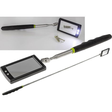 1 Miroir télescopique, LED intégré, 28 à 88 cm, Tête pivotante 180°, Poignée ergonomique, Inspection véhicule (1/5)
