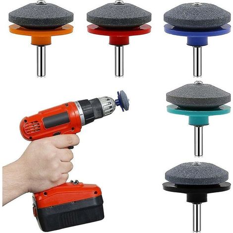 Accesorio afilador de cortacésped de 5 piezas, taladro de lima rotativo adecuado para cortacéspedes rotativos, palas, cortacéspedes, hachas y (1/4)