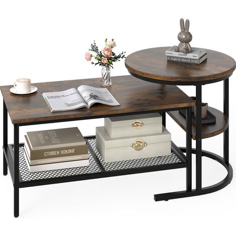 COSTWAY 2-in-1 Detachable Table Set Nesting Coffee Table Set of 2-Coffee