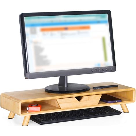 Monitorständer mit Schublade - Bambus, ergonomisches Design
