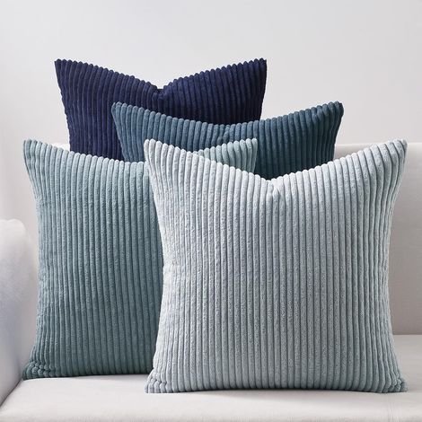 Housses de Coussins 45x45 pour Canapé Bleu Dégradé Velours Côtelé Super Doux Lot de 4 Housses de Coussin pour Lit Adulte Chaise Jardin Fauteuil Décoration Intérieure et Extérieure(bleu) (1/5)