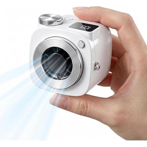 Ventilateur portable mini caméra 199 vitesses, batterie 2000mAh, ventilateur cou, Blanc (1/5)