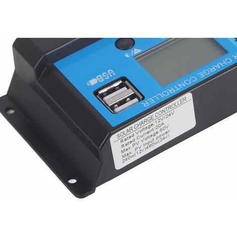 Controlador de carga solar MOS de 2 canales, 20 A, 12 V, 24 V, regulador de batería PWM de 3 etapas, controlador de panel solar (1/5)