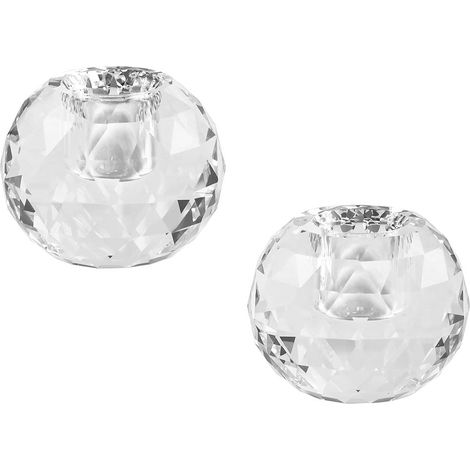 Juego de 2 portavelas de cristal redondos tallados a mano, 5,5 x 3,5 cm, candelabros de cristal, decoración del hogar (1/5)