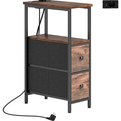 Tavolino da divano con stazione di ricarica 40x20x63 cm 2 cassetti tessuto MODENUIT (1/5)