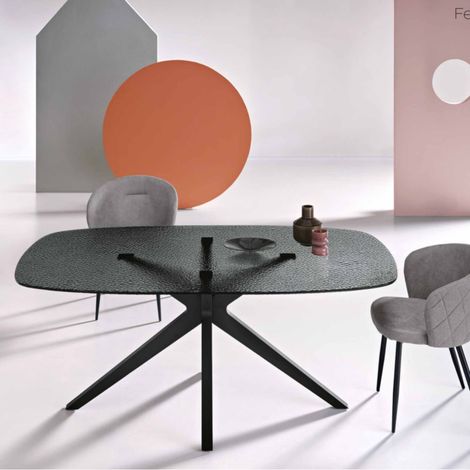 Tavolo rettangolare 180x100 cm con piano in vetro martellato Fume' FEVER (1/2)