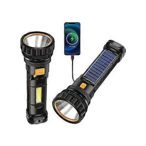 LED-Solar-Taschenlampe, 1200 mAh Akku, wiederaufladbar, mit USB-Ladegerät, IPX4 wasserdicht, 3 Leuchtmodi